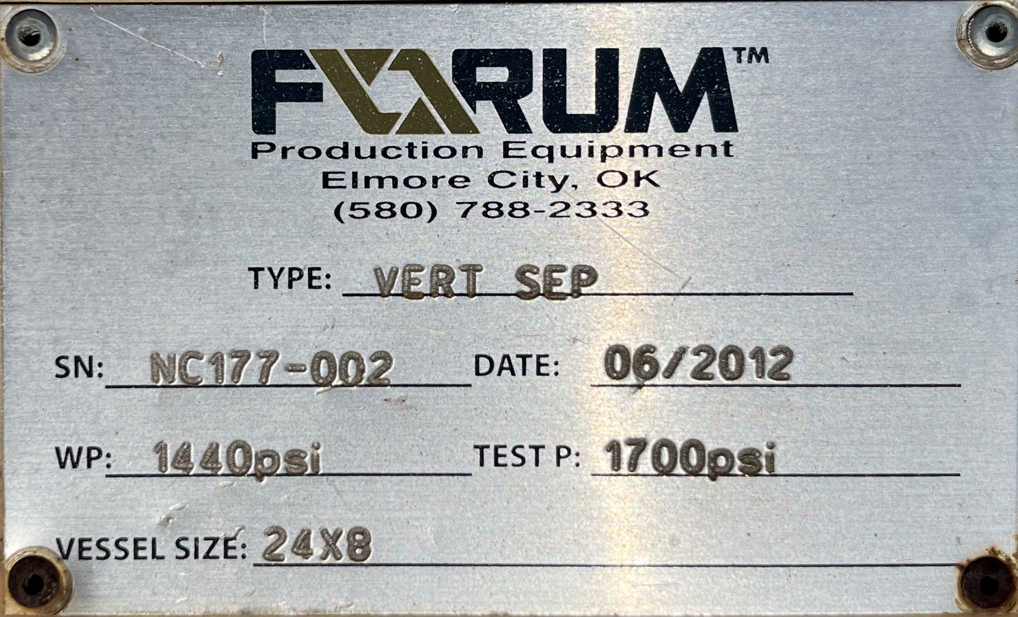 Used Separator, Vertical, 2P, 24"x8', 1440#