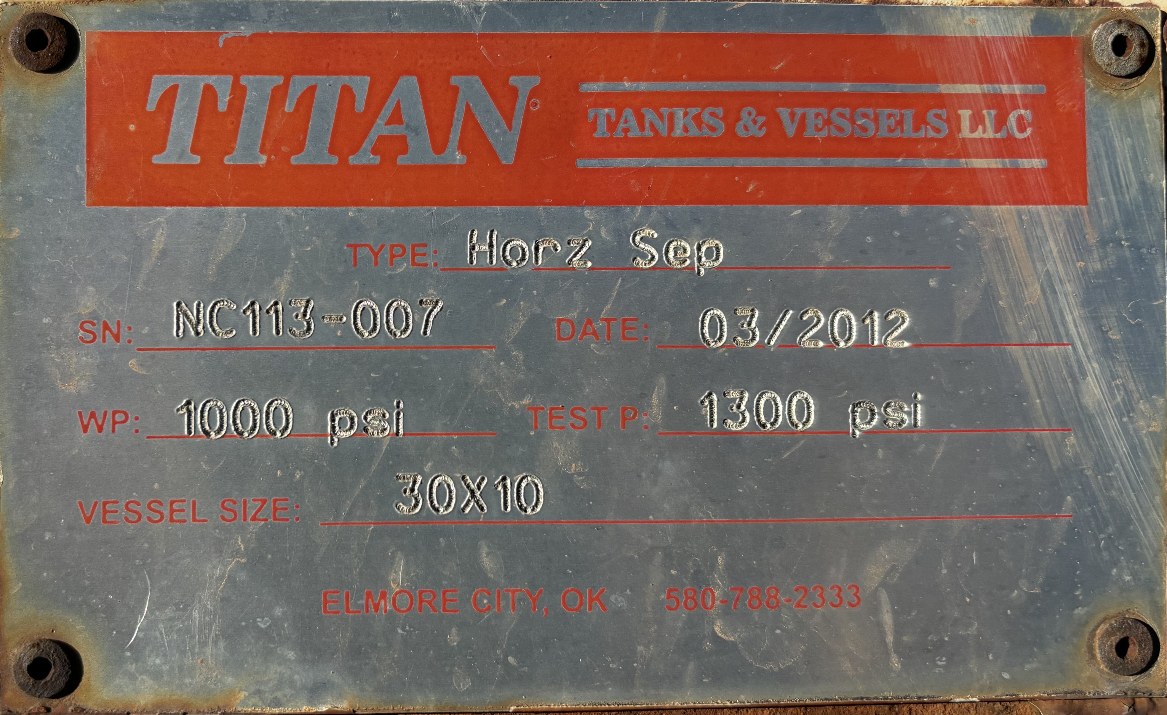 Used Separator, Horizontal, 2P, 30" x 10', 1000#