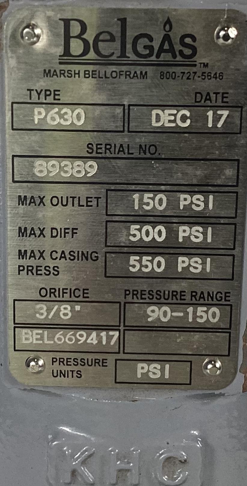 Regulator, Gas, 1", P630, 90-150PSI