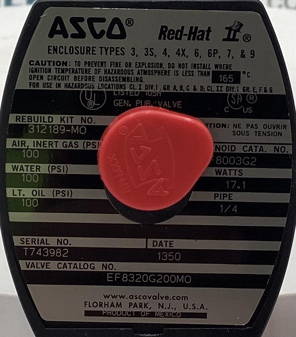 Valve, Solenoid, 3-Way, ASCO, 1/4", 100#