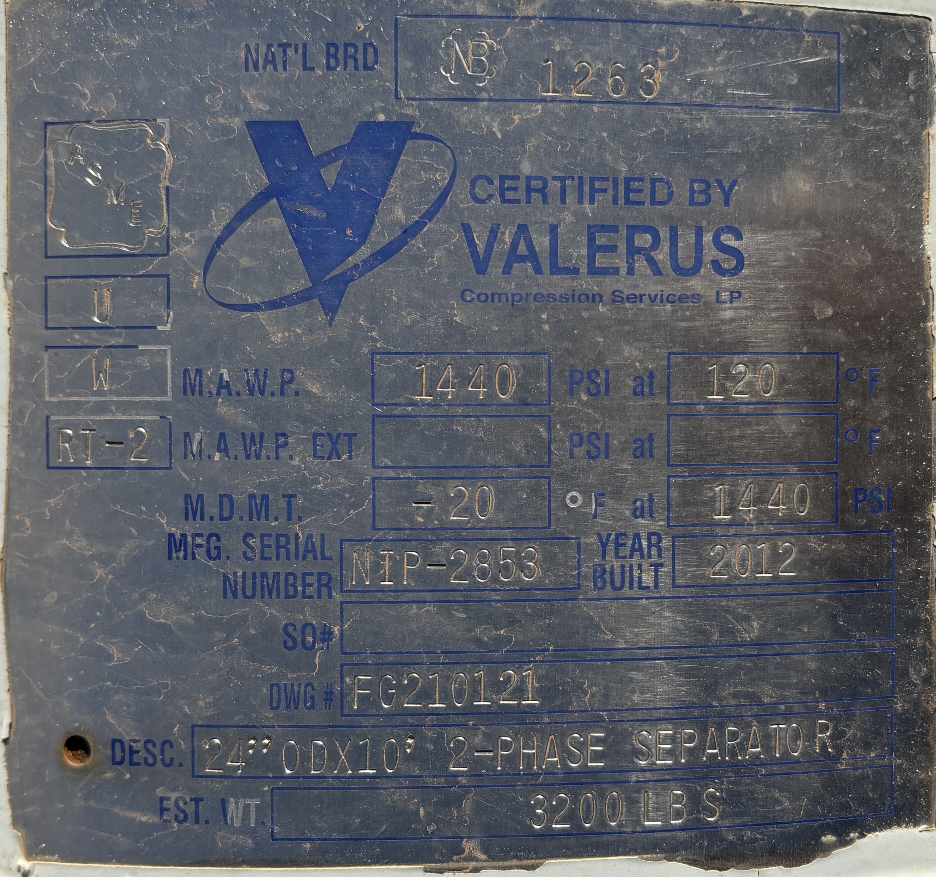 Used Separator, Vertical, 2P, 24" x 10', 1440#