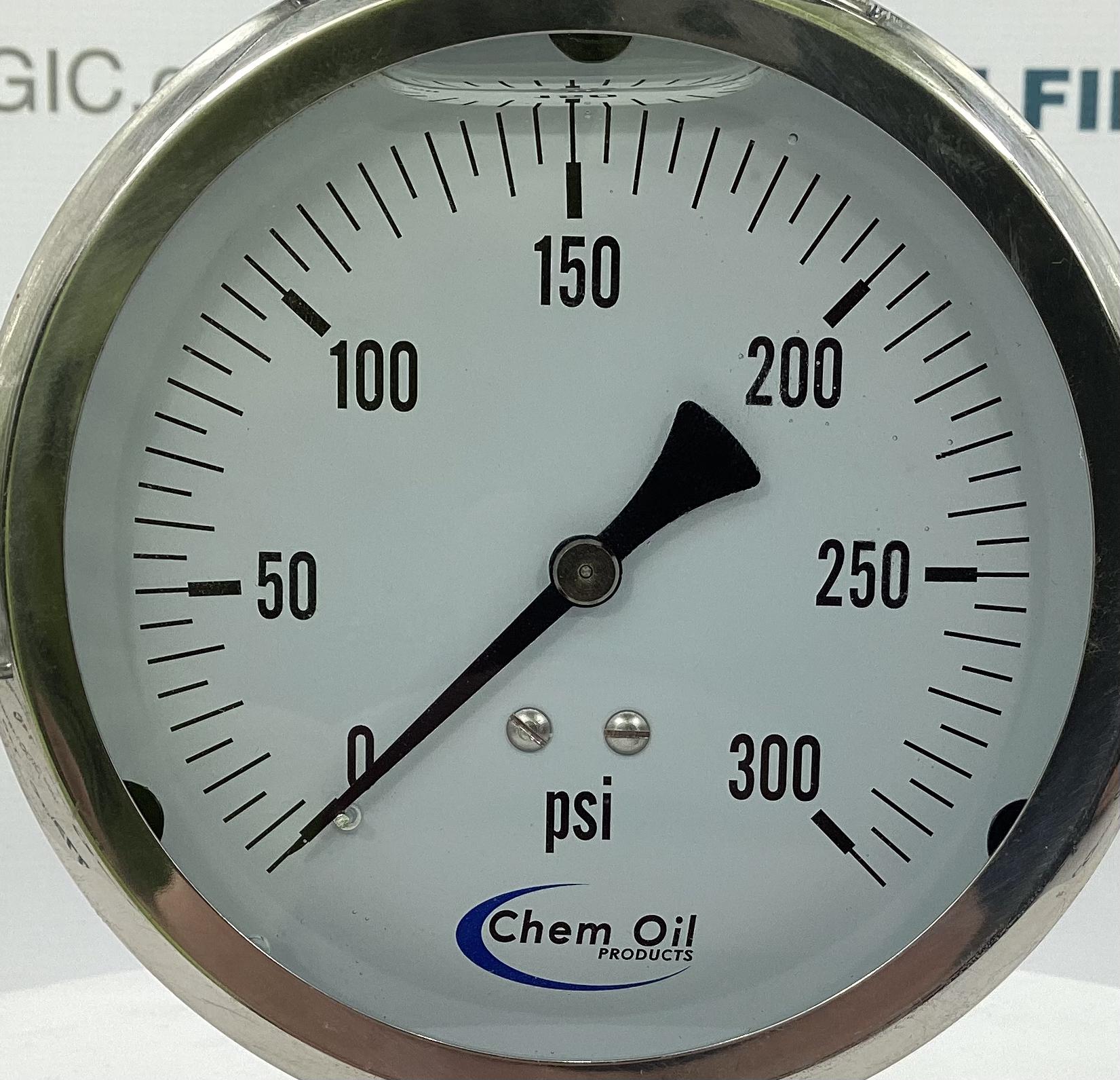 Gauge, Pressure, Liquid Filled, 1/2"x4", 0-300#