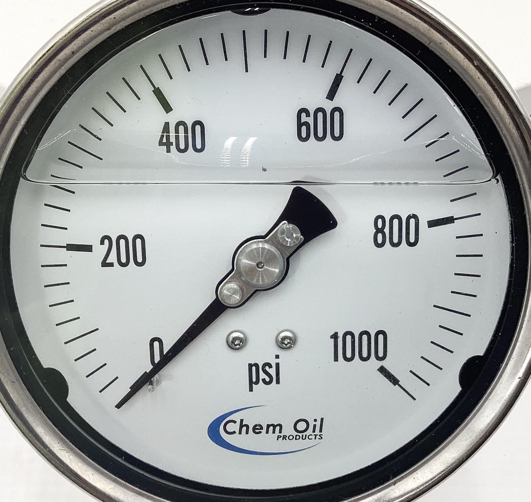 Gauge, Pressure, Liquid Filled, 1/2"x4", 0-1000#