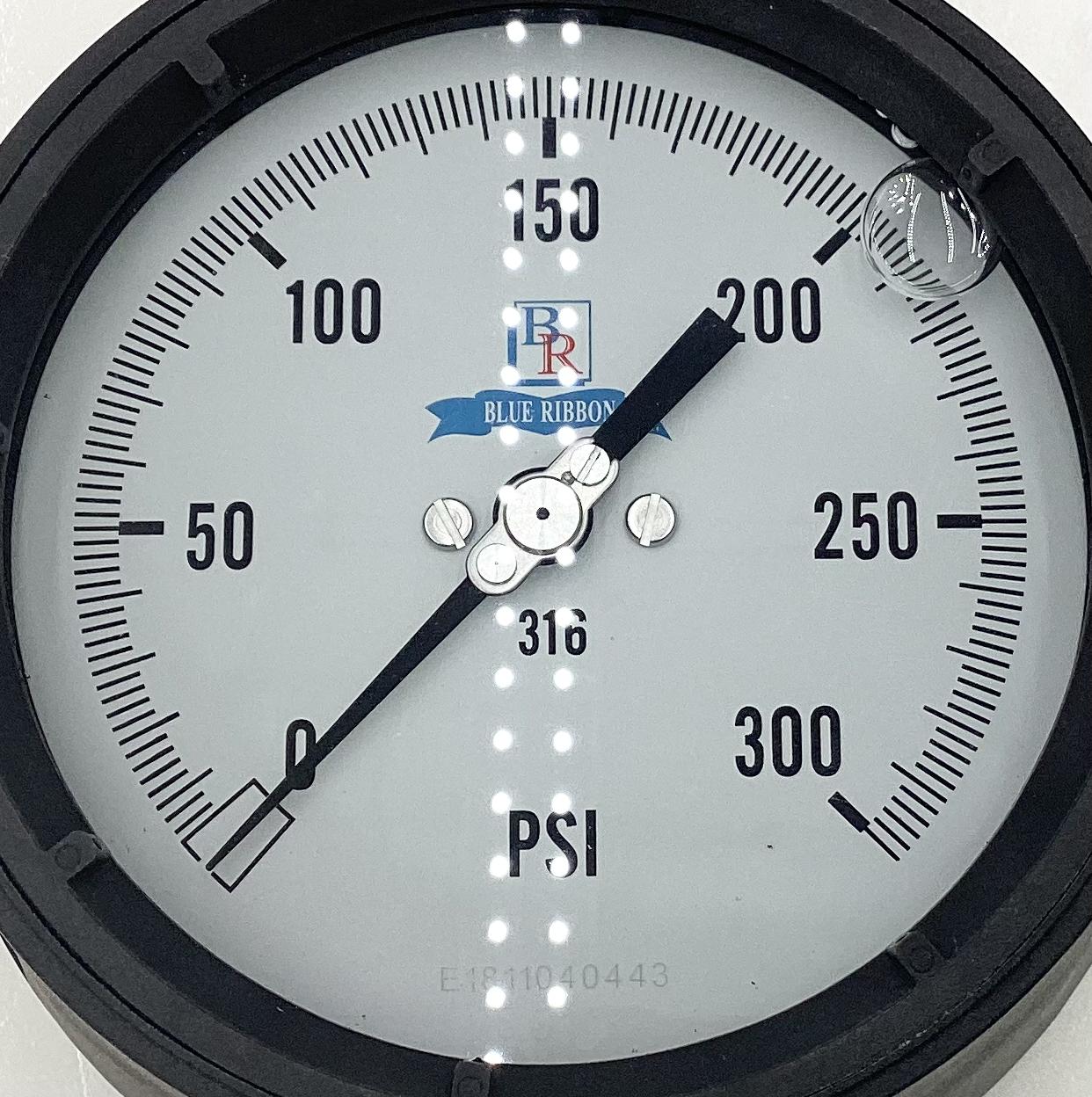 Gauge, Pressure, Liquid Filled, 1/2"x4", 0-300#