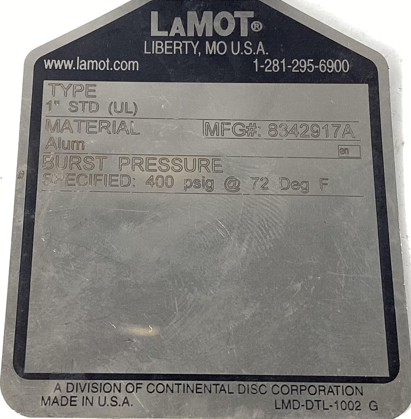 Rupture Disc, 1" 400 PSIG with Cert Tag