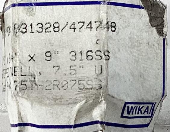 Thermowell, THD, 1/2"x3/4"x7-1/2", 316SS