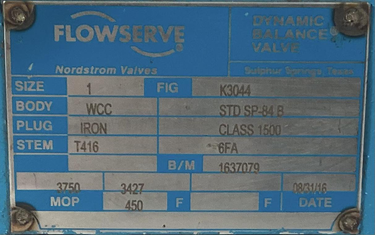 Valve, Plug, 1" 1500, Flowserve