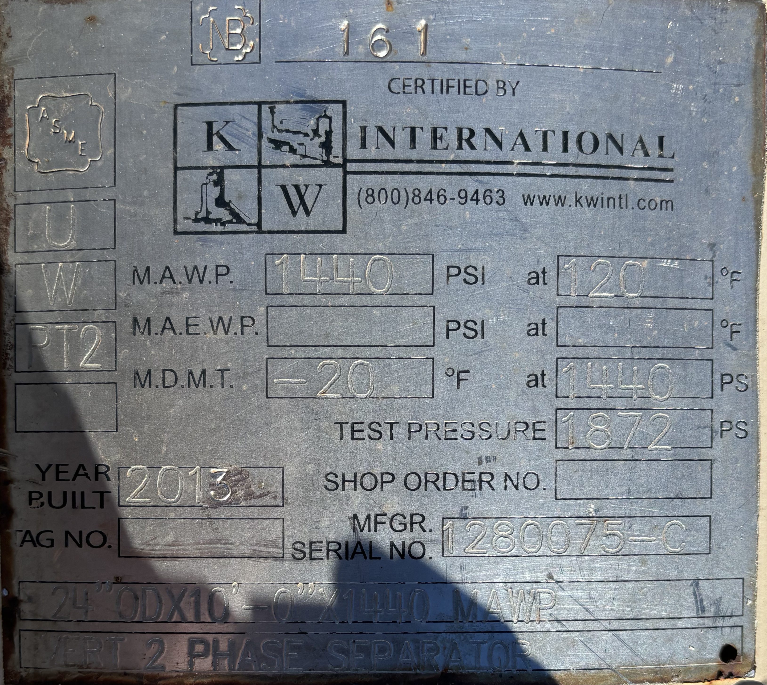 Used Separator, Vertical, 2P, 24" x 10', 1440#