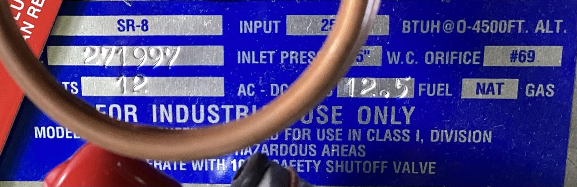 Heater, Catalytic, Natural Gas, 12V, 12.5 Amp, SR-8