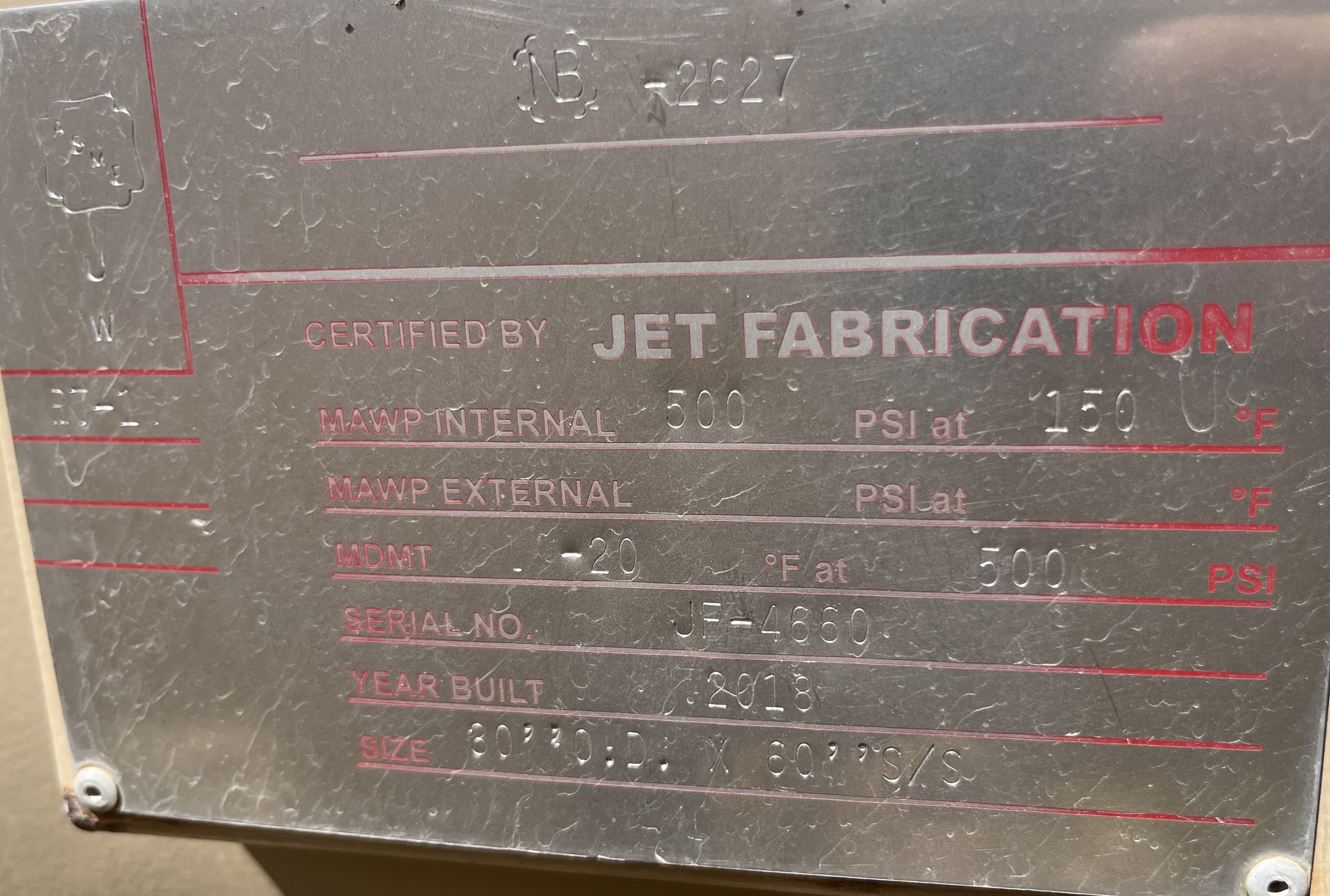 Used 2018 Jet Fabrication 30"x5', 500#