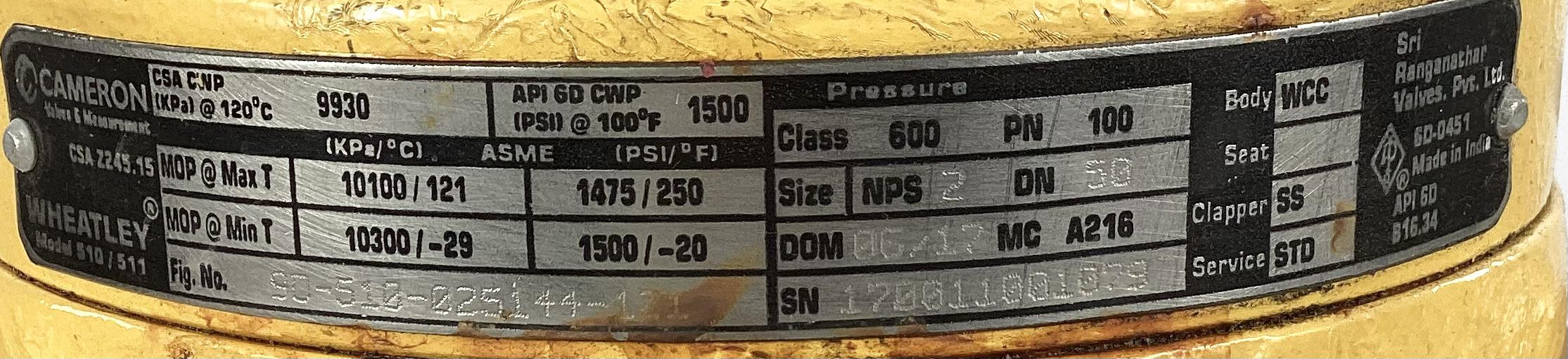 Valve, Check, 2", RF600, 1500#