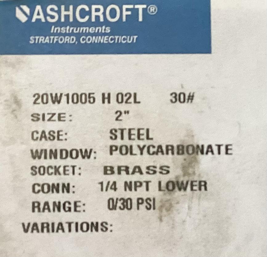 Gauge, Pressure, Dry, 1/4"x2-1/2", 0-30#