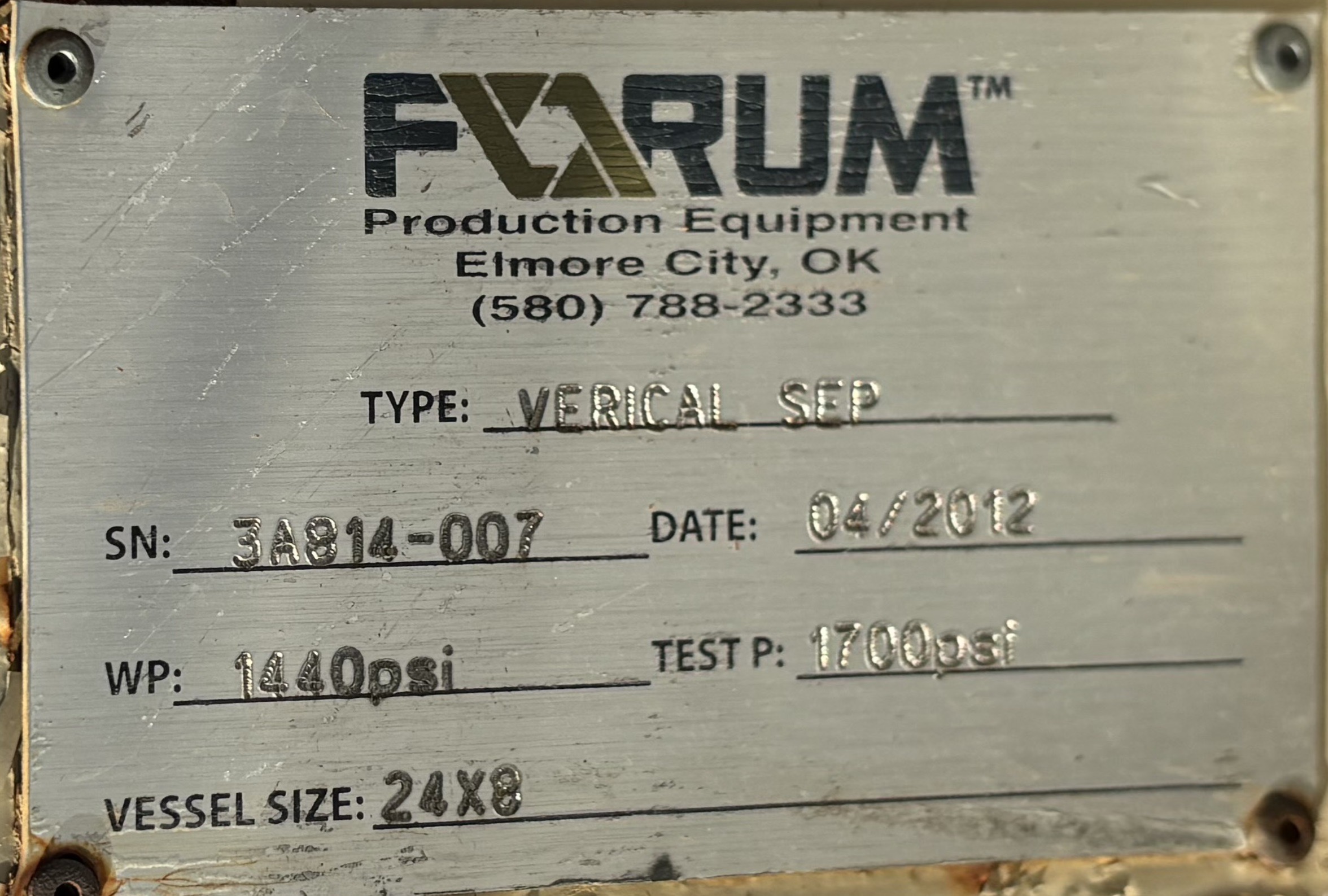 Used Separator, Vertical, 3P, 24"x8', 1440#