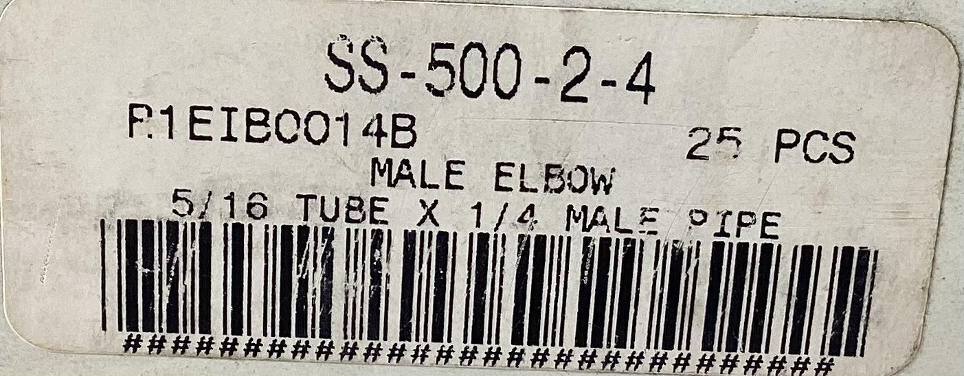 Fitting, Tube, Elbow, Stainless Steel, 5/16"x1/4", Tubing x MNPT