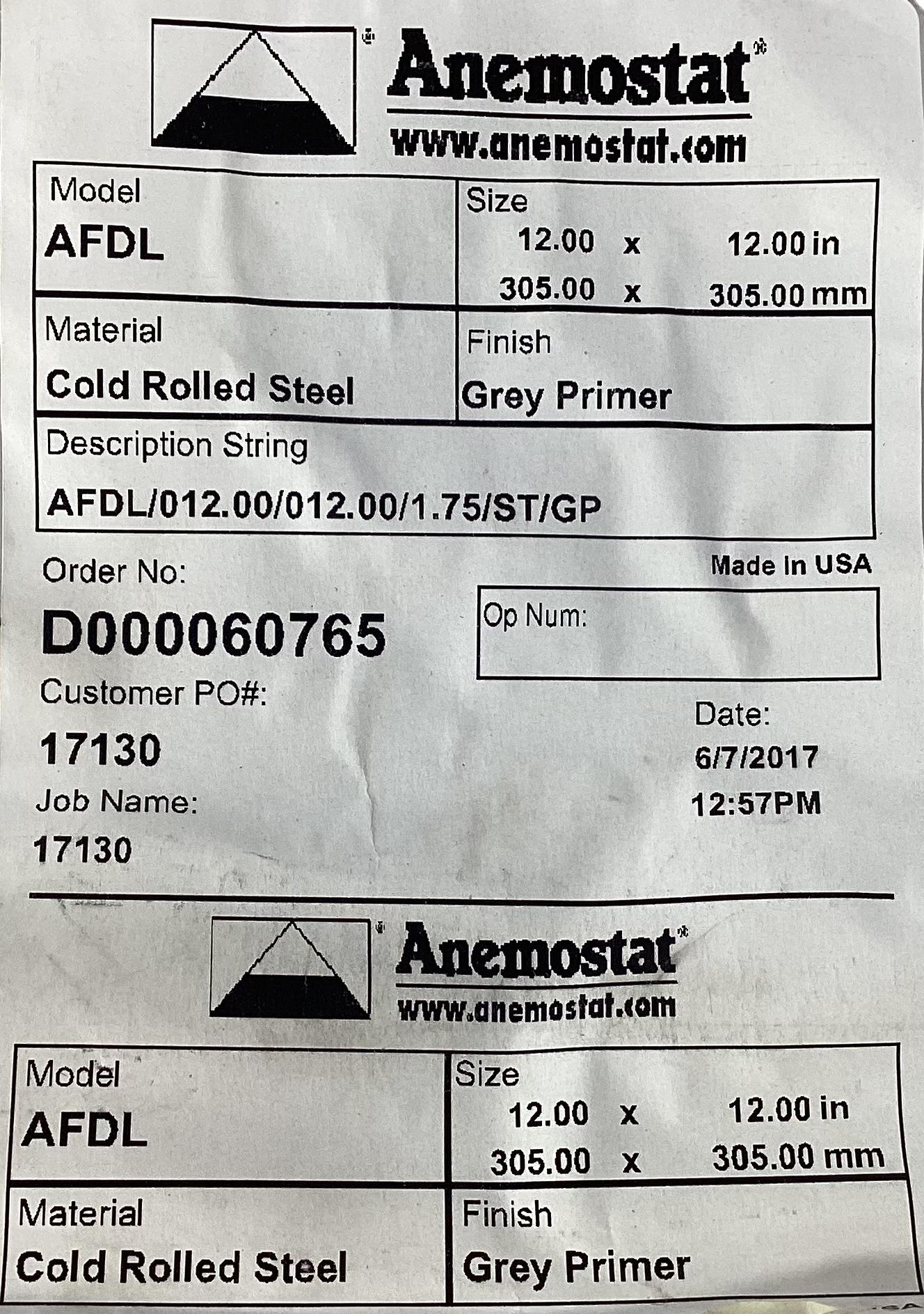 Wall Shutter, 12" Cold Rolled Steel