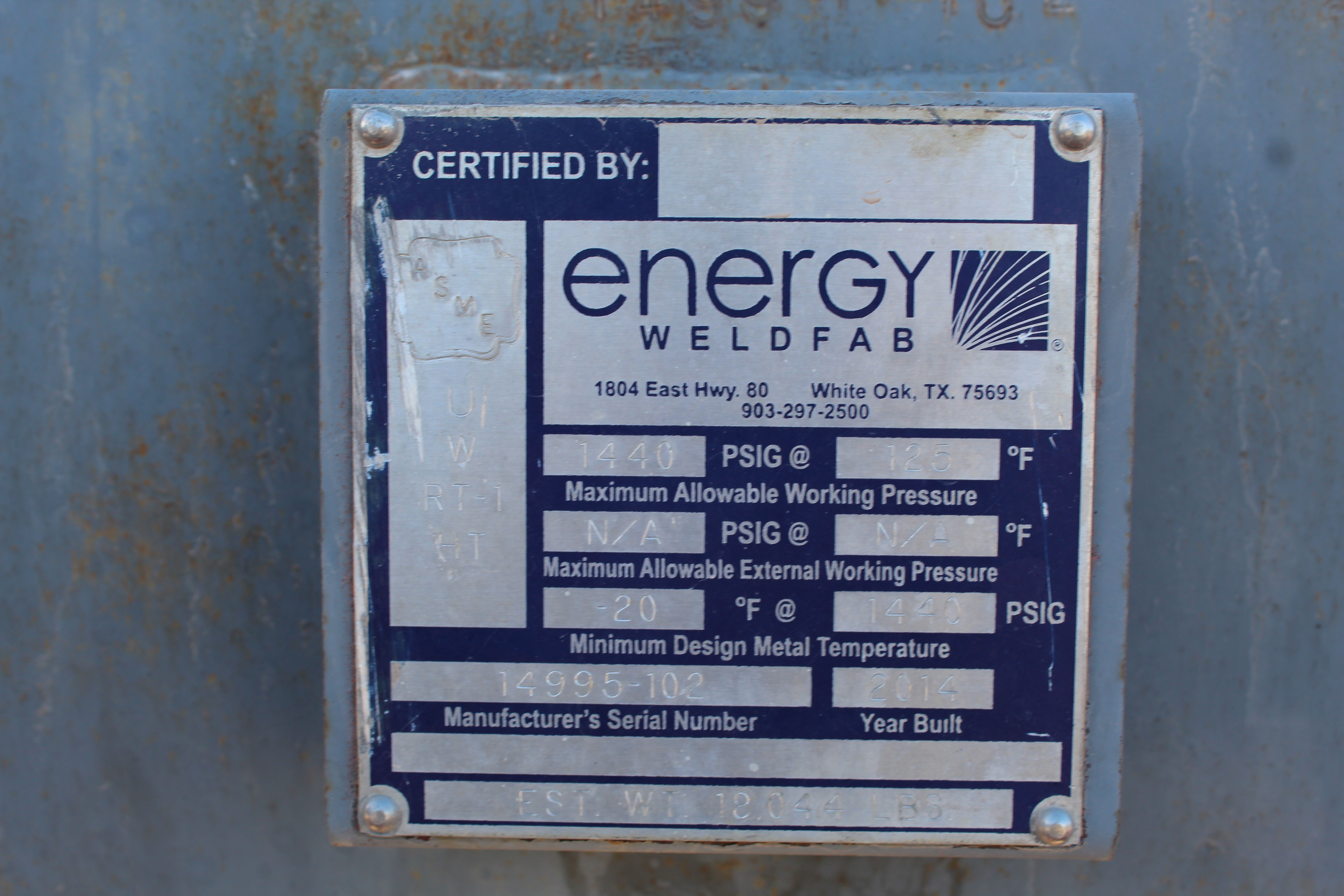 Used 2014 Energy Weldfab 48"x10', 1440#