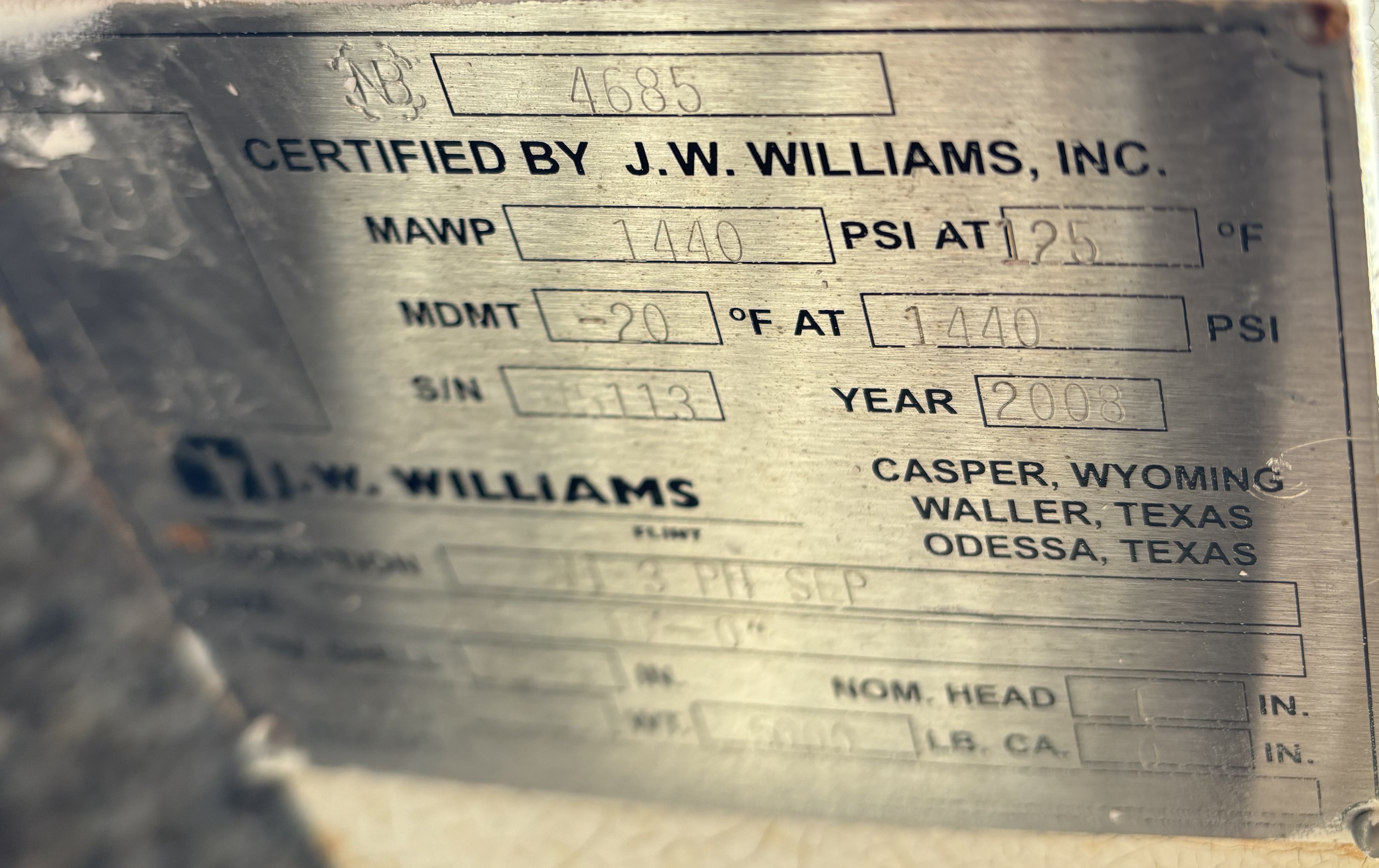 Used Separator, Vertical, 3P, 24" x 10', 1440#