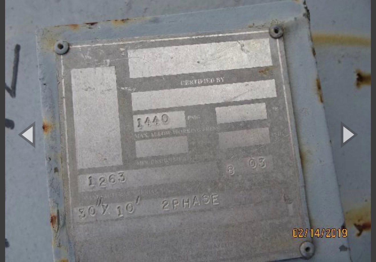 Used 2003 United Process Systems Inc 30"x10', 1440#