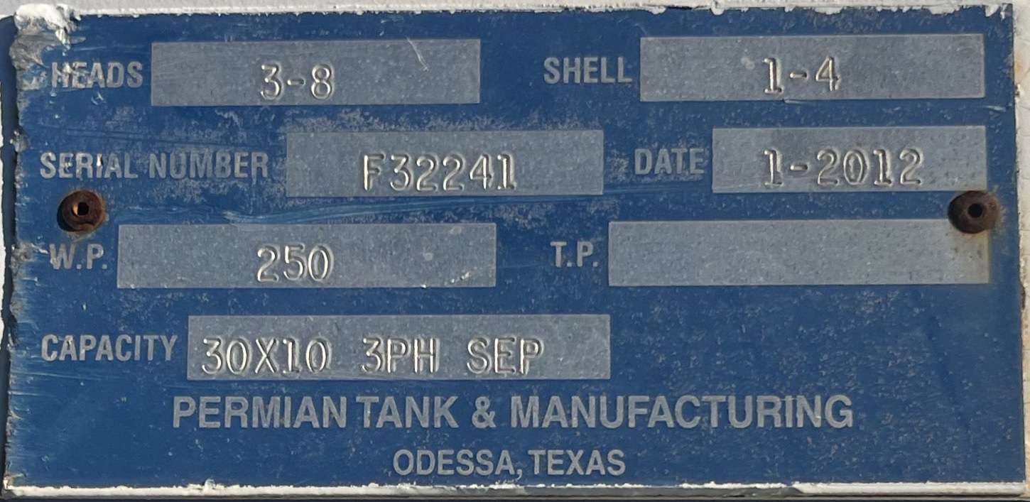 Used Separator, Vertical, 3P, 30"x10', 250#