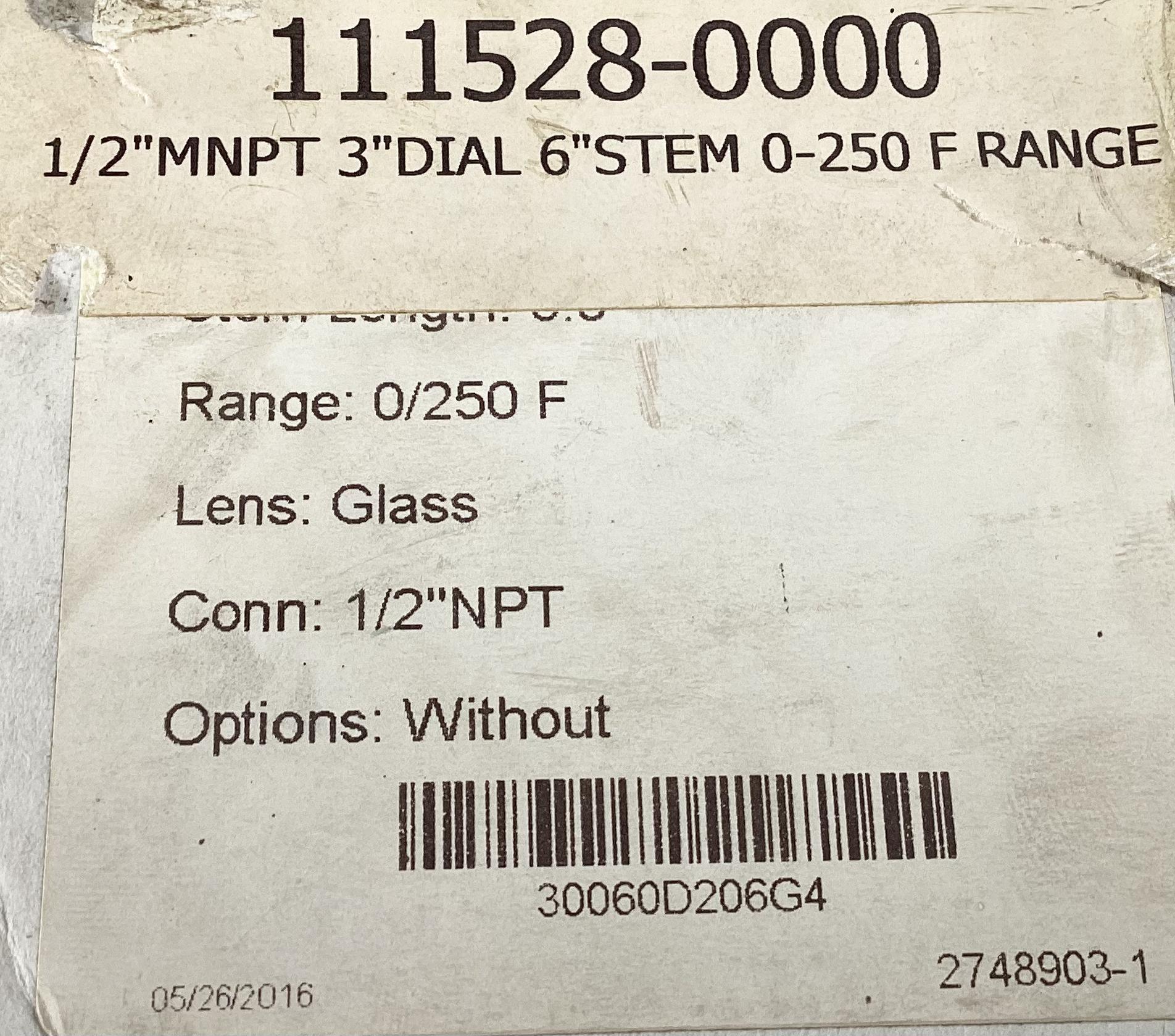 Gauge, Temperature, 1/2"x3"x6", 0-250°F