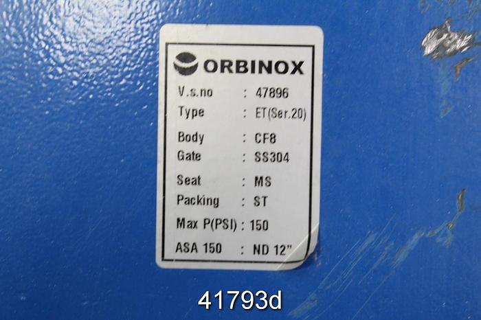 Used Orbinox  12" ET Series 20 Hand Operated Knife Gate Valve #41793