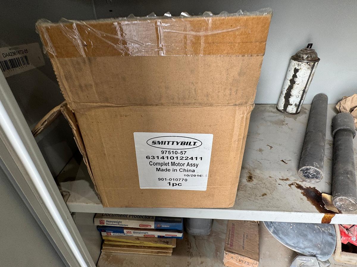 Used Parts Cabinet with CAT - Donaldson Filters, New ECM, Duetz Fuel Injection Pump (NEW)