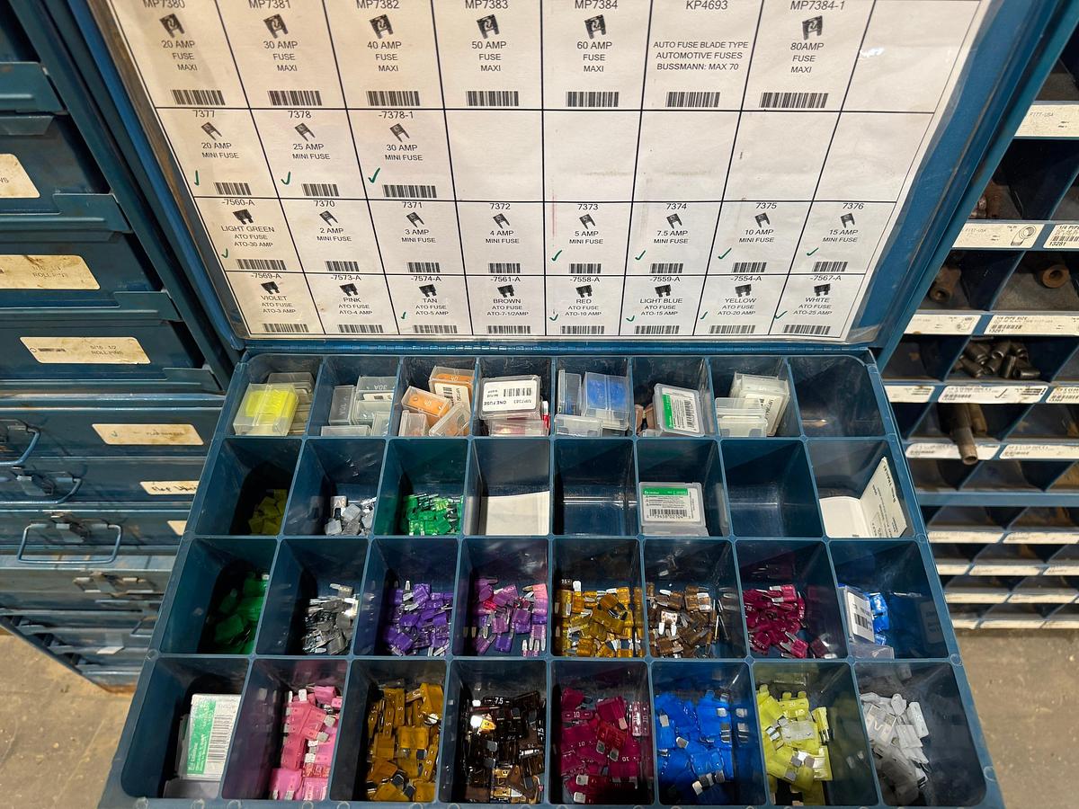 Used Bolt Cabinets - Roll Pins, Set Screws, Fuses, Cable Ties, O-rings and More