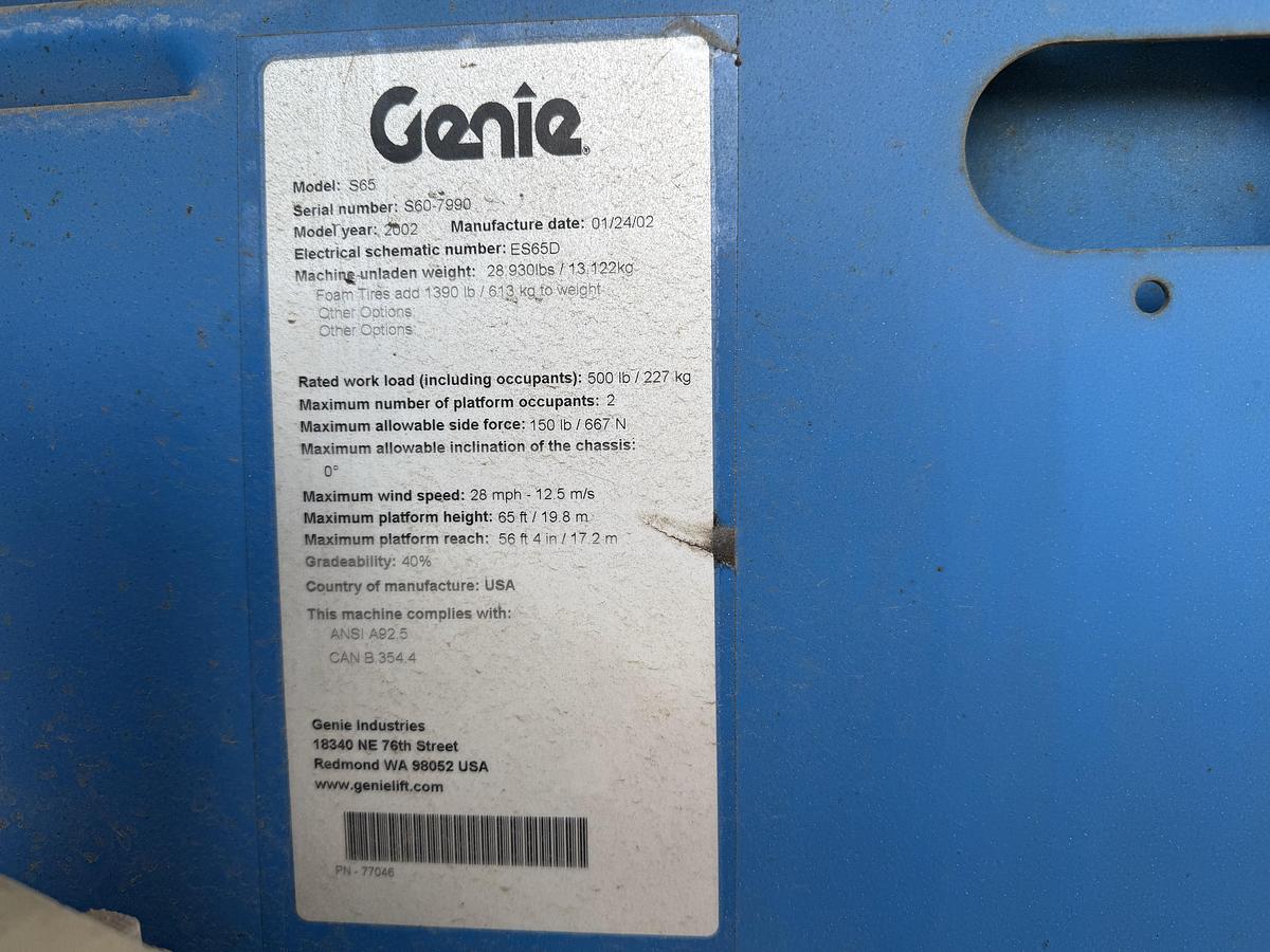 Used 2002 Genie S-65 4x4 Telescopic Boom Lift
