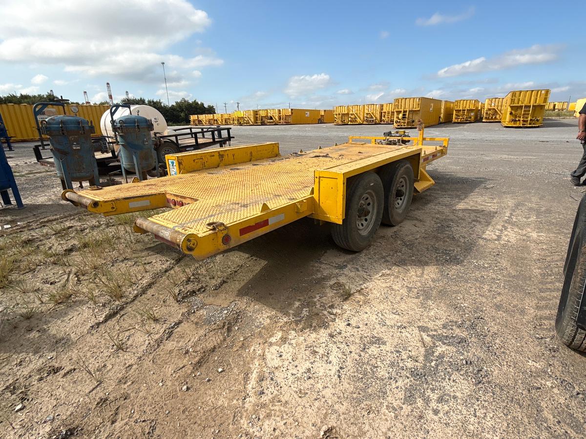 Used 18ft steel Flatbed Trailer with Smitty built 17,500 lb Winch