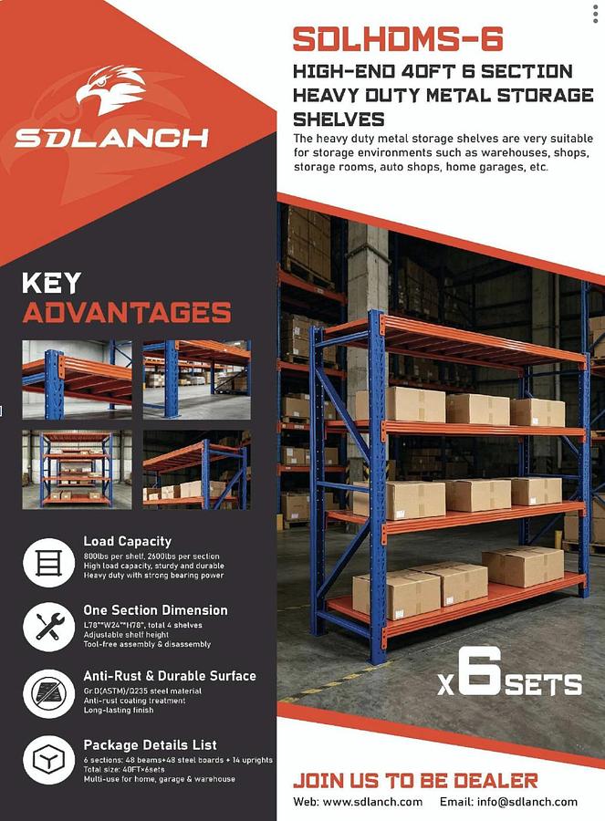 Used 40' Heavy-Duty Warehouse Storage Shelving