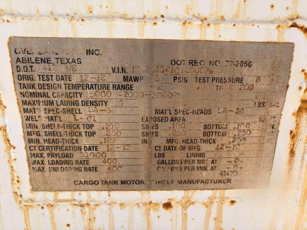 Used 2012 Overland Tank 10,000GAL 3-Compartment Acid Transport Trailer