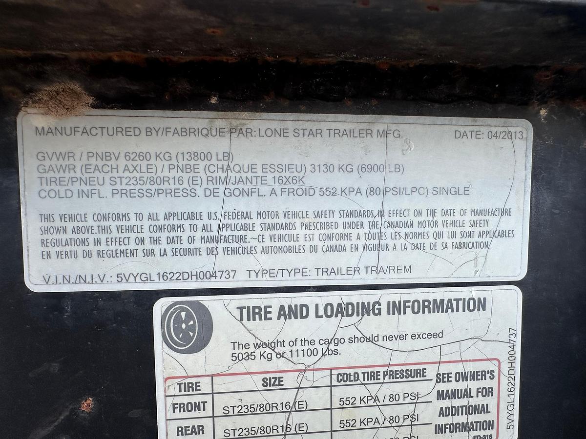 Used 2013 Lonestar Trailer MFG 16' GooseneckTrailer