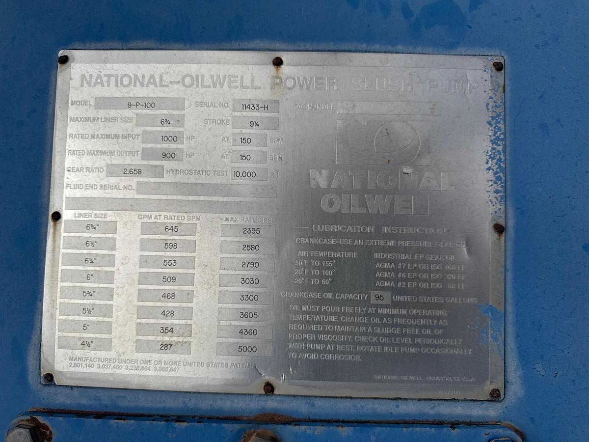 Used National Oilwell 9P-100 Triplex Mud Pump