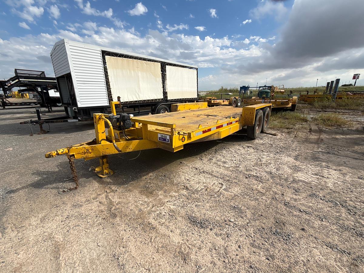 Used 18ft steel Flatbed Trailer with Smitty built 17,500 lb Winch