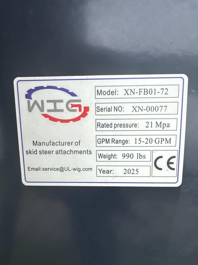 Used 2026 WIG XN-FB01-72 Box Broom Sweeper Skid Steer Attachment (UNUSED)
