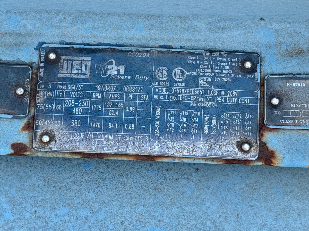 Used WAG 75 Horsepower Electric Motor on a Skid