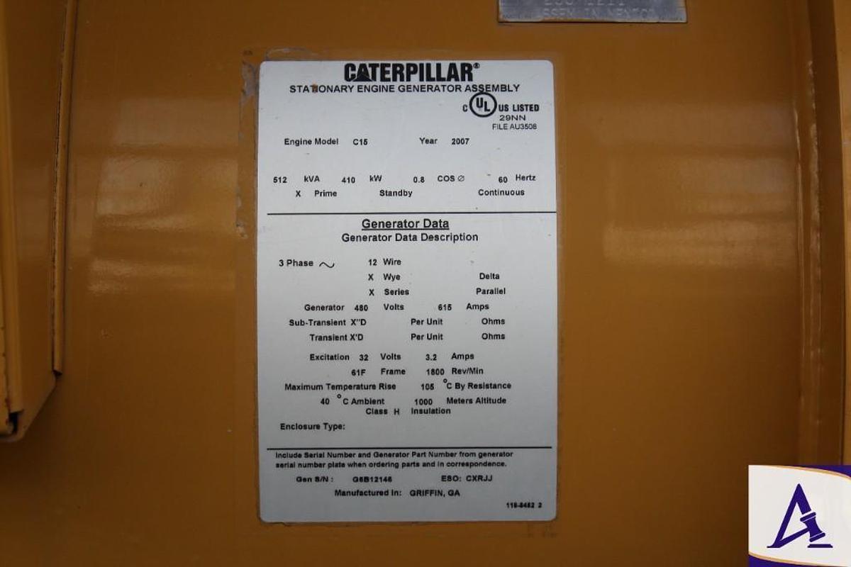 Used CAT 410K 3-Phase Generator p/b CAT C-15 Diesel Engine