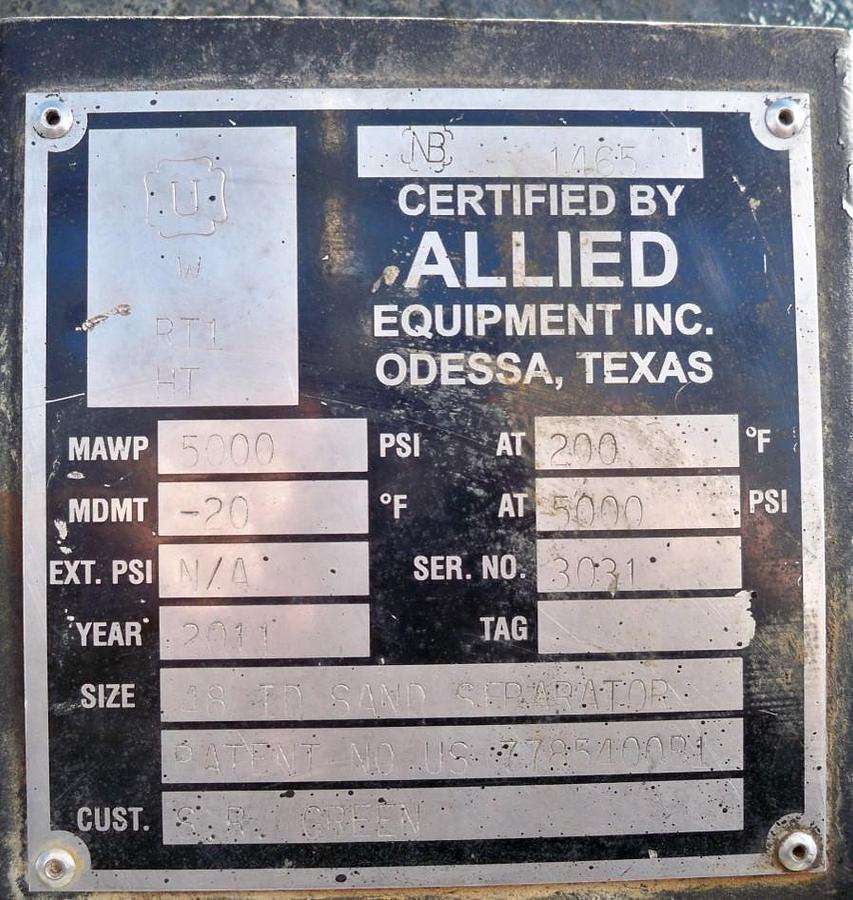 Used 1 M3 5000 PSI Skid Mounted Sand Separator