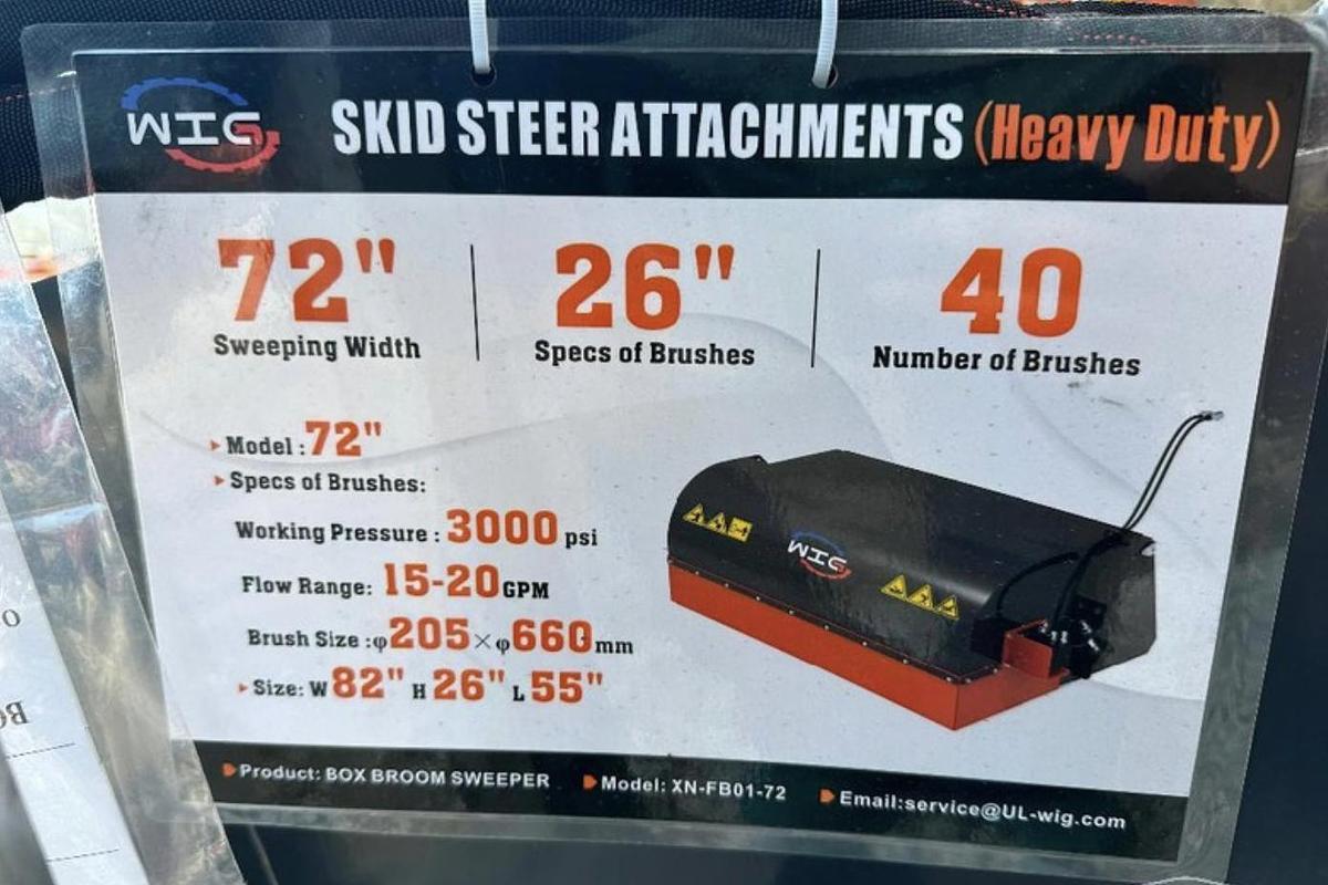 Used 2026 WIG XN-FB01-72 Box Broom Sweeper Skid Steer Attachment (UNUSED)