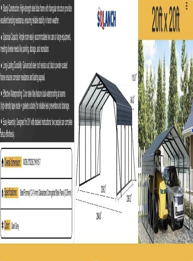 Used 20'x20' Double Garage Metal Shed (UNUSED)