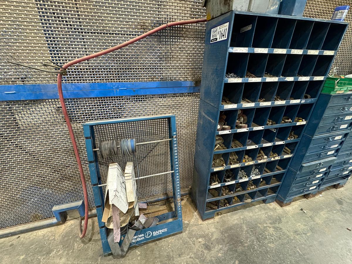 Used Bolt Bin with Cotter Pins, Caps and Electrical Wire Stand