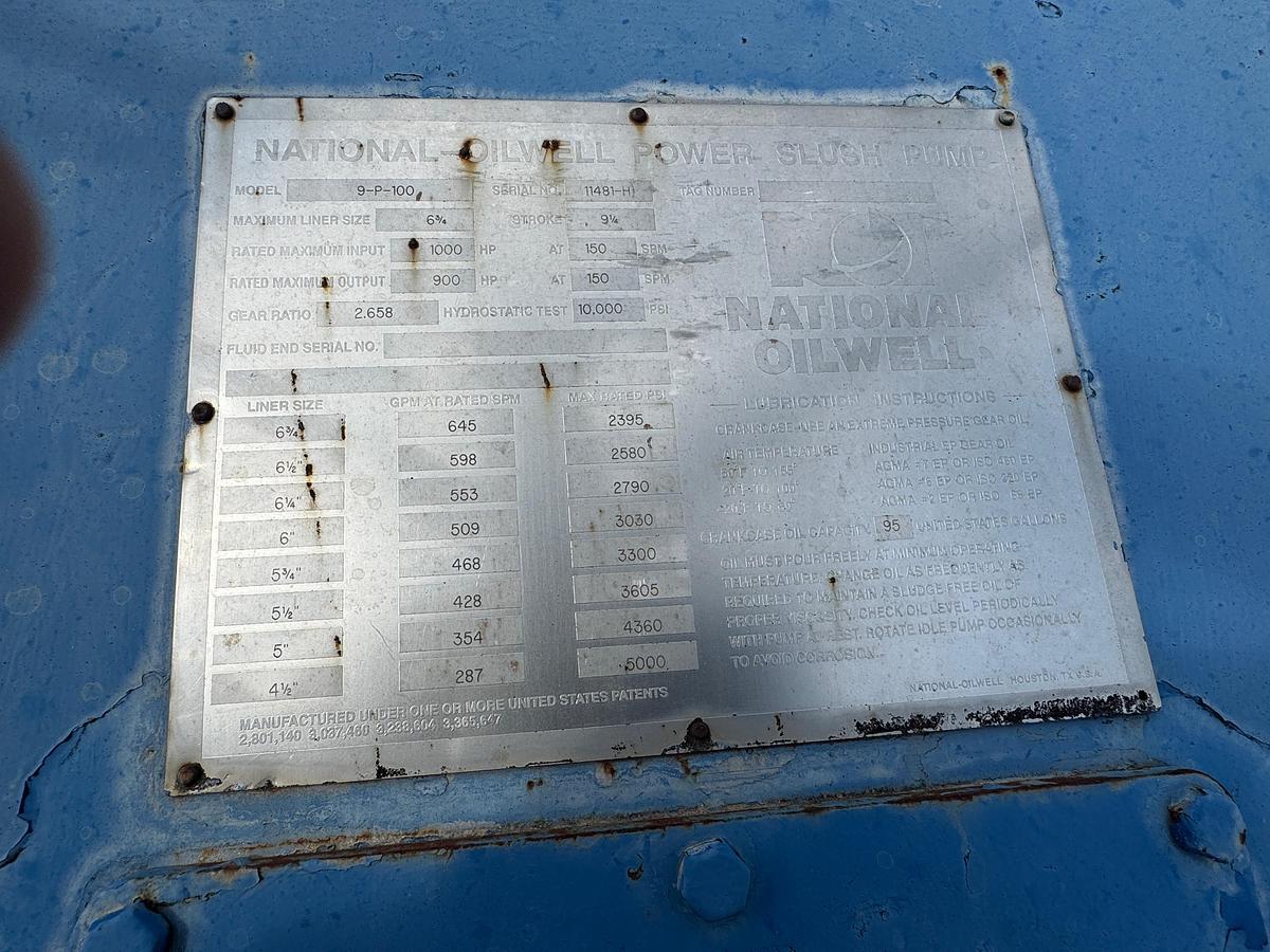 Used National Oilwell 9P-100 Triplex Mud Pump