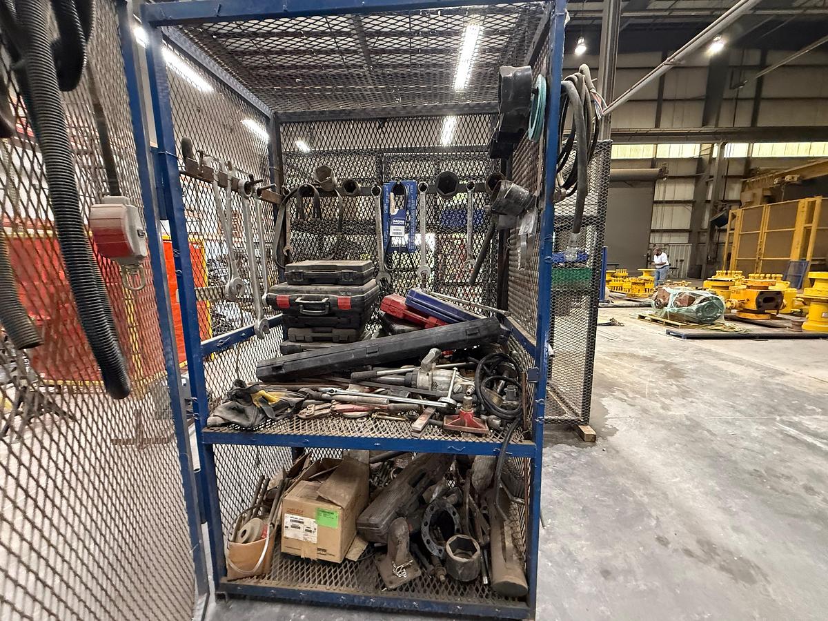 Used Metal Tool Cage with Assorted Tools and a 1'' Impact