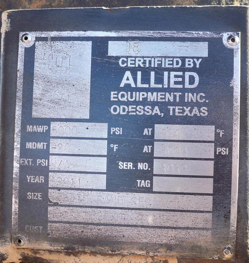Used 2011 1 M3 5000 PSI Skid Mounted Sand Separator