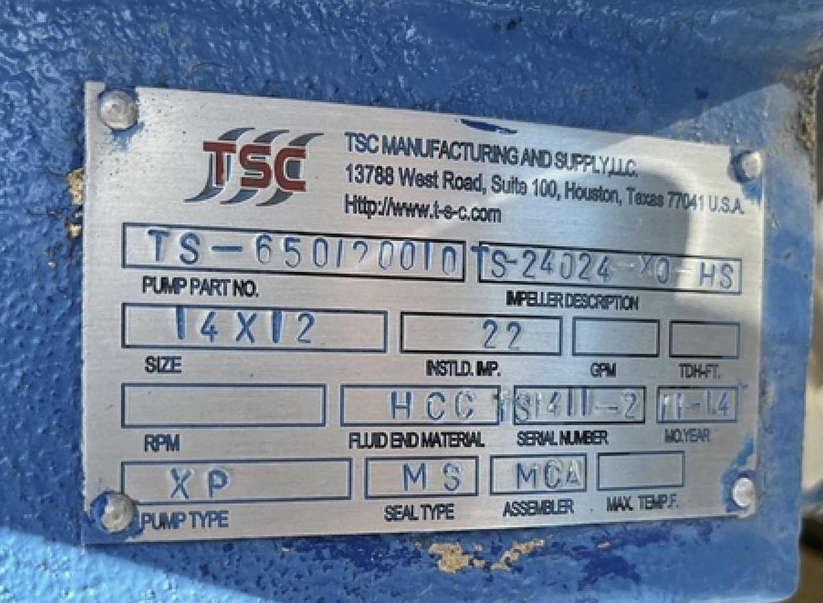 Used TSC XO-HS XP 14" x 12" x 22" Centrifugal Frac Boost Pump - Rebuilt 2024