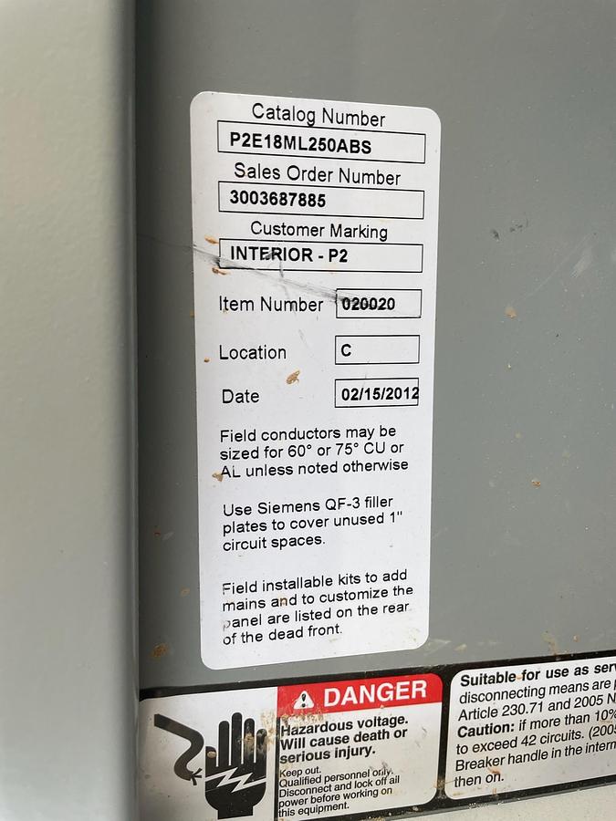 Used Siemens Electrical Distribution Panel