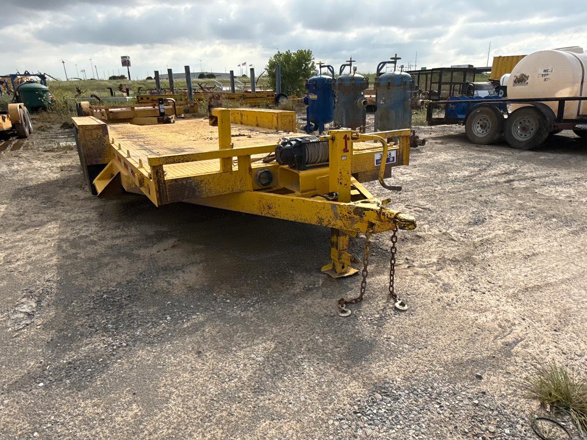 Used 18ft steel Flatbed Trailer with Smitty built 17,500 lb Winch