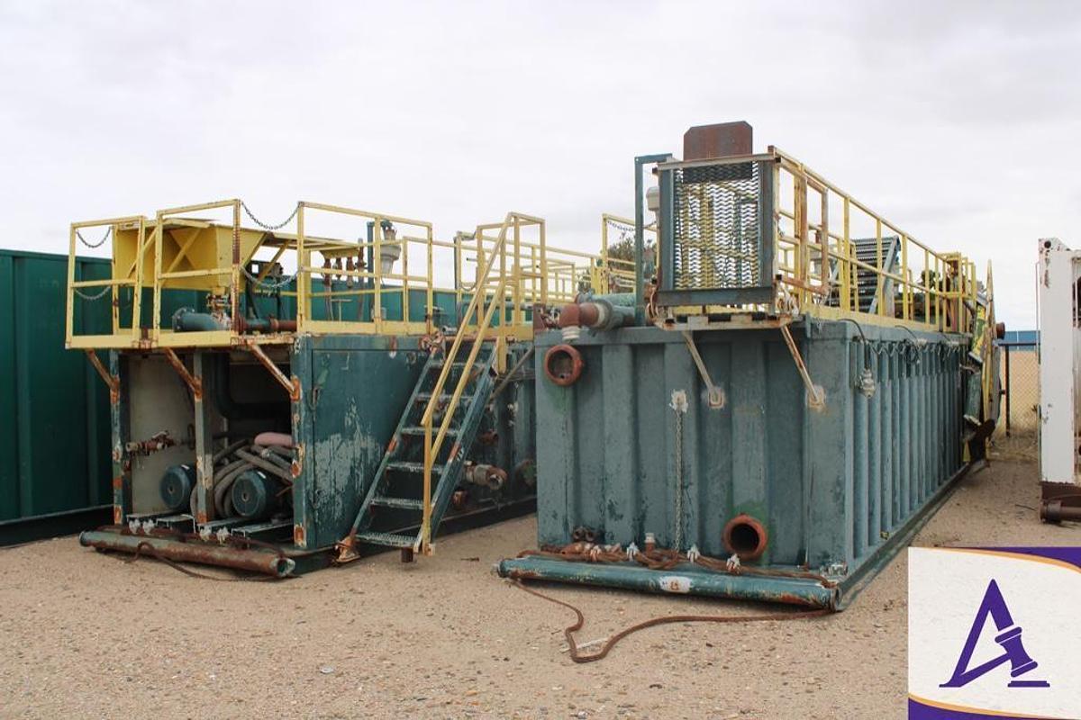 Used 2-Tank 450-BBL Mud System, Shaker Tank with (2) 6x8 Centrifugal Pumps, Mud Hopper, Agitators, Linear