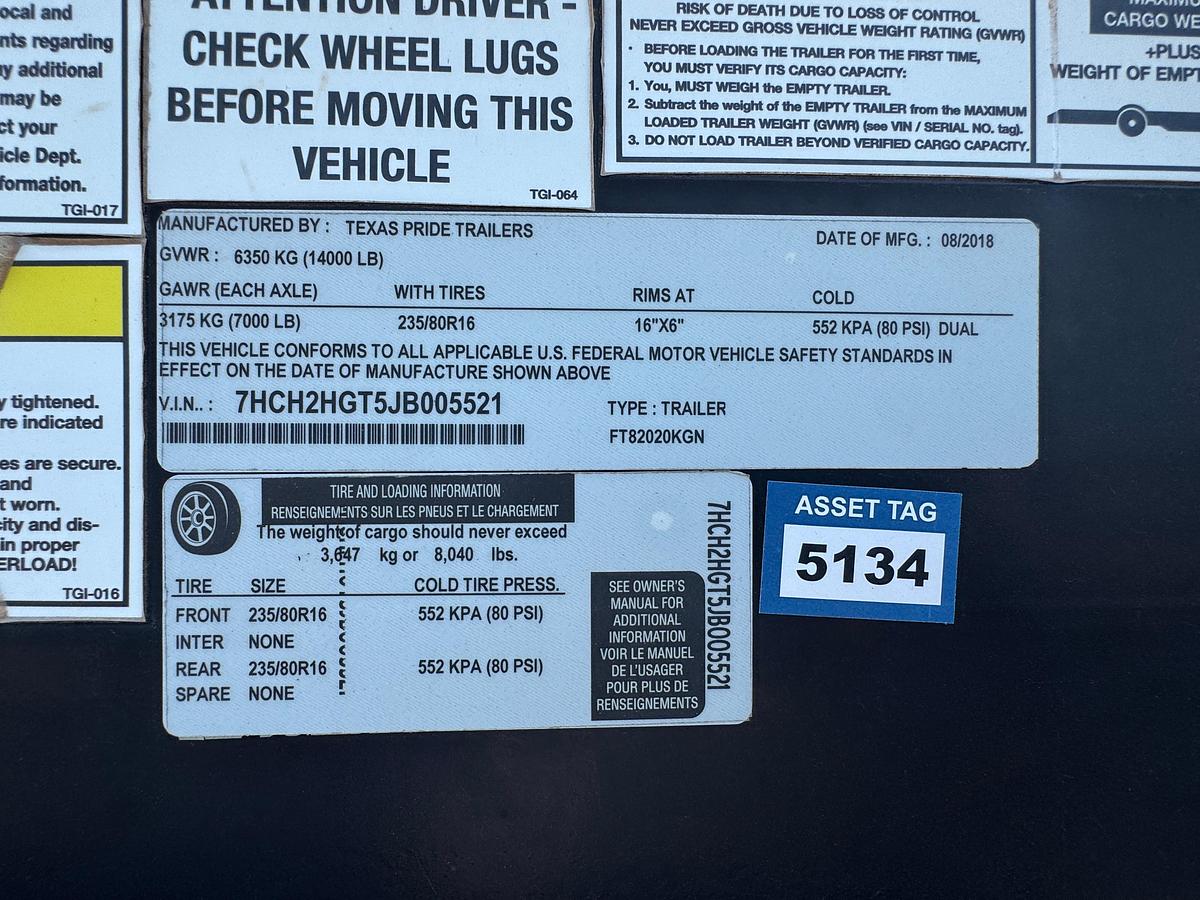 Used 2018 Texas Pride 20 Gooseneck Flatbed Trailer 14,000 lb GVWR