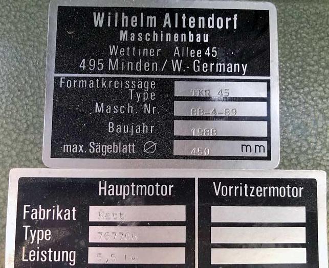 Used 1988 ALTENDORF Altendorf format panel saw TKR 45